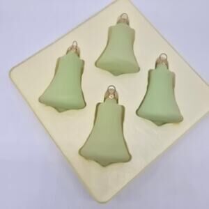 VTG Magic LTD. Christmas Bell Ornaments Frosted Blown Glass Set of 4 Light Green